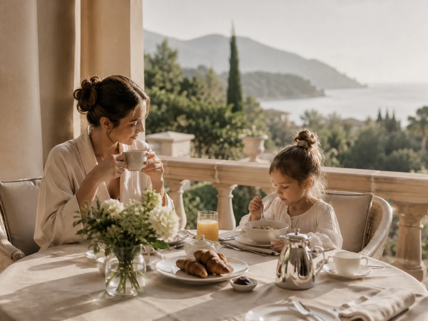 A long table laid for a family lunch