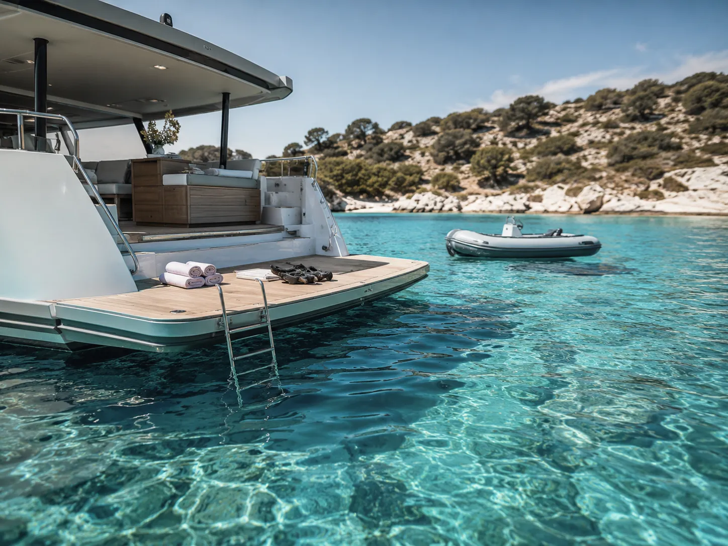 A swim platform open at anchor
