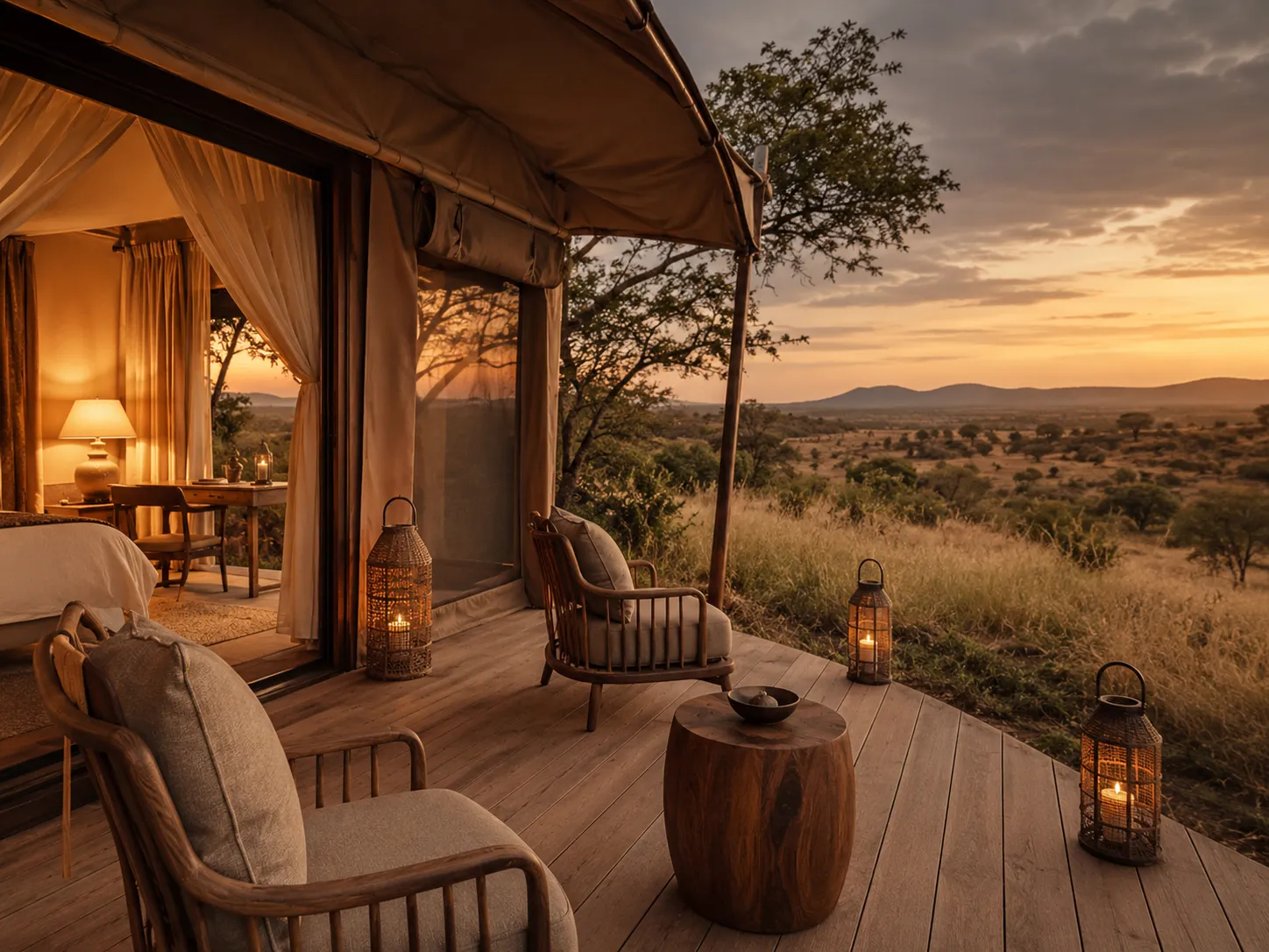 A guest feeding a giraffe from a terrace